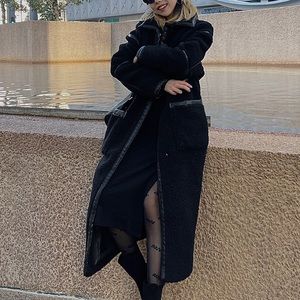 ASOS teddy long coat in black